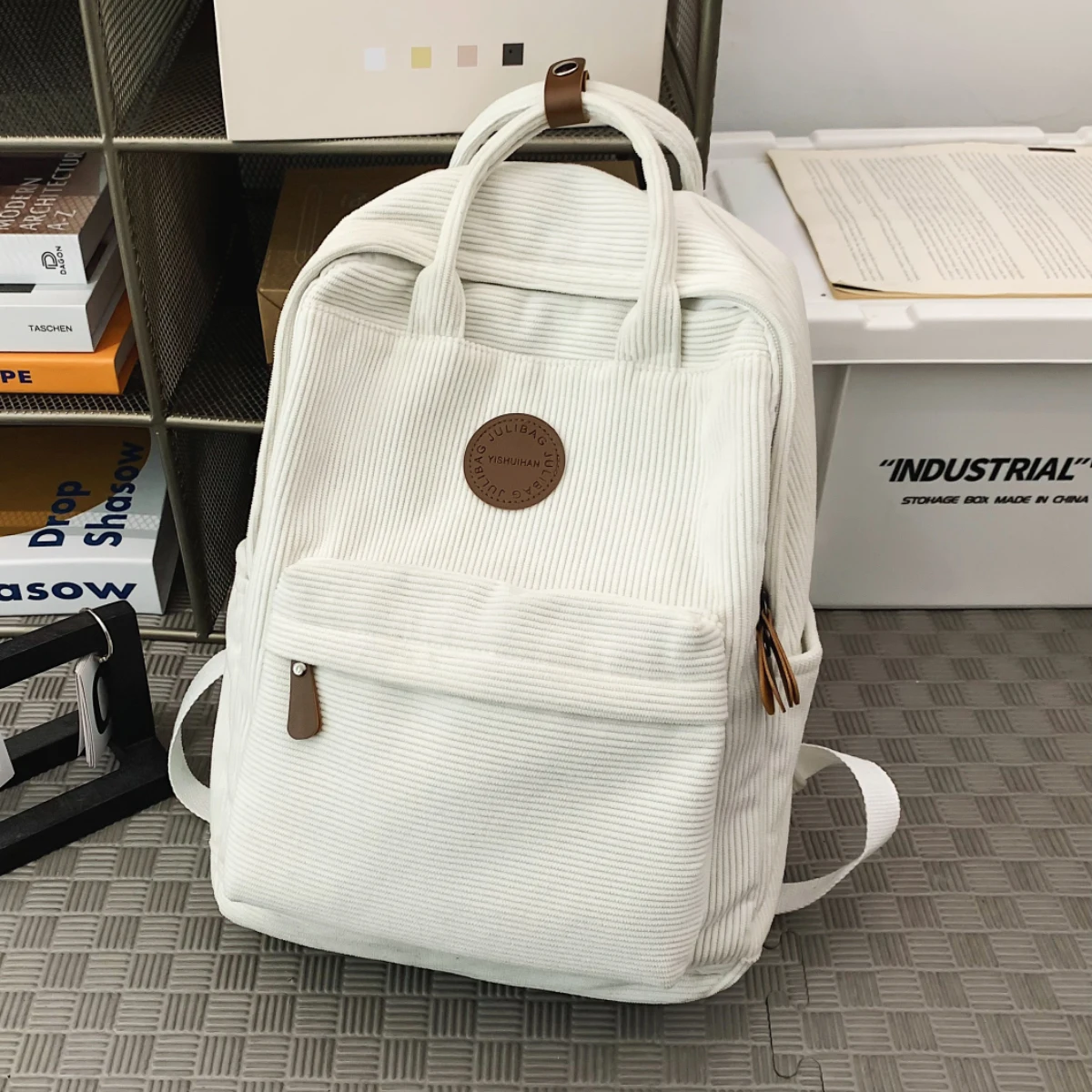 Corduroy School Bag for Middle School Students, Ins-Style College Backpack, New Autumn and Winter Solid Color Velvet Backpack for Girls, Suitable for Students Attending Classes, Shopping, and Hiking
