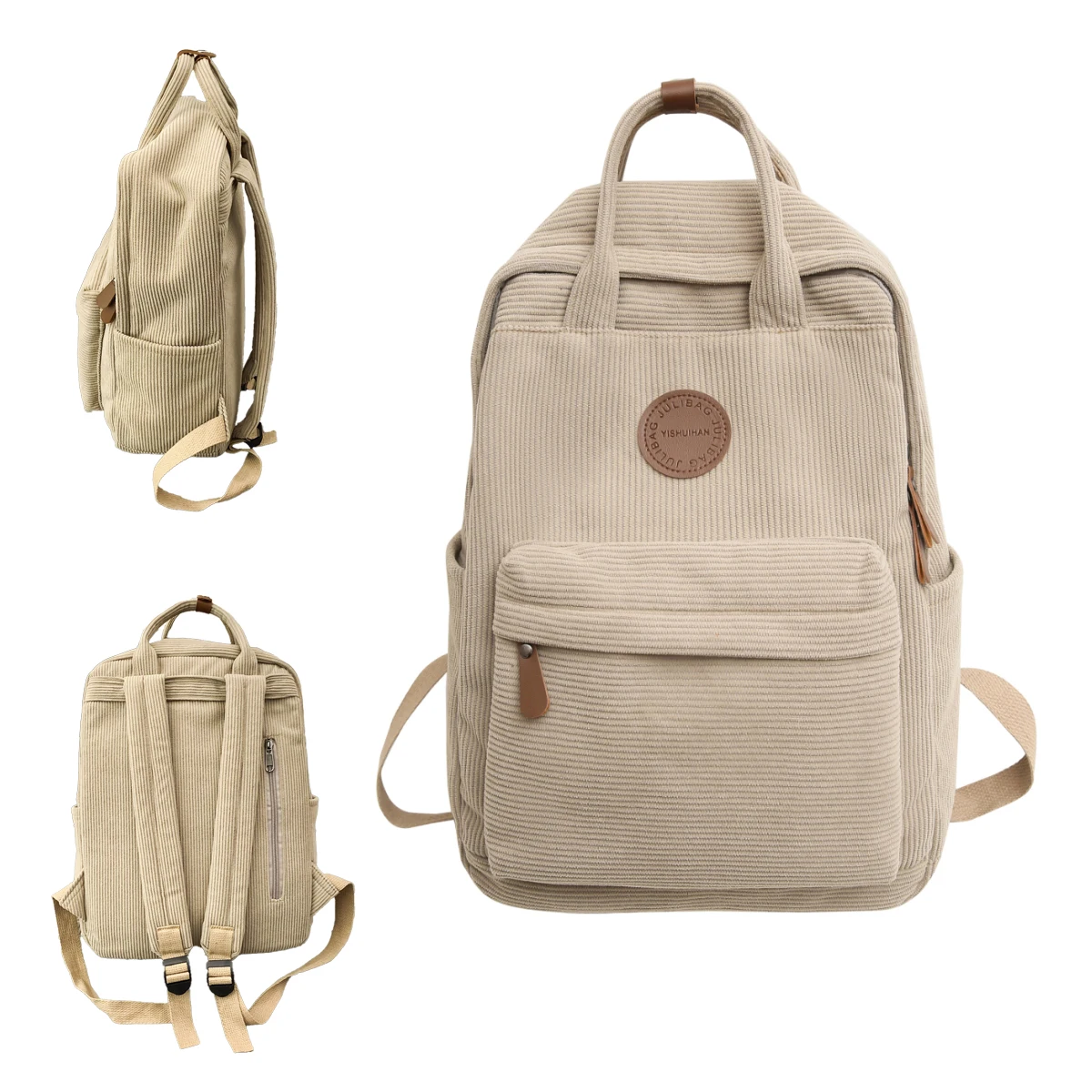 Corduroy School Bag for Middle School Students, Ins-Style College Backpack, New Autumn and Winter Solid Color Velvet Backpack for Girls, Suitable for Students Attending Classes, Shopping, and Hiking