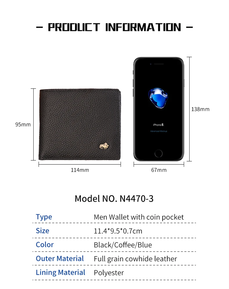 BISON DENIM Genuine Leather Men Wallets Brand Luxury RFID Bifold Wallet Zipper Coin Purse Business Card Holder Wallet N4470