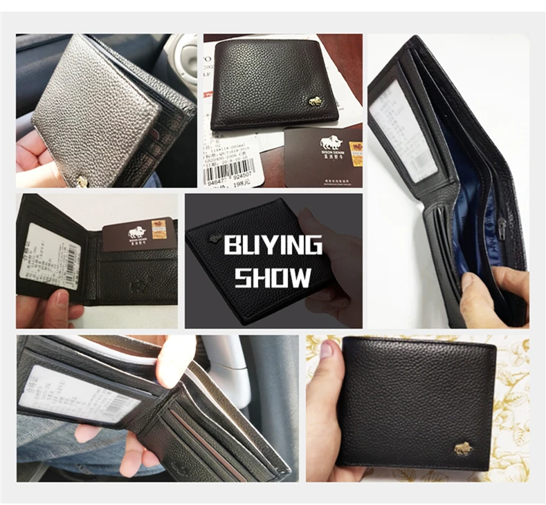 BISON DENIM Genuine Leather Men Wallets Brand Luxury RFID Bifold Wallet Zipper Coin Purse Business Card Holder Wallet N4470