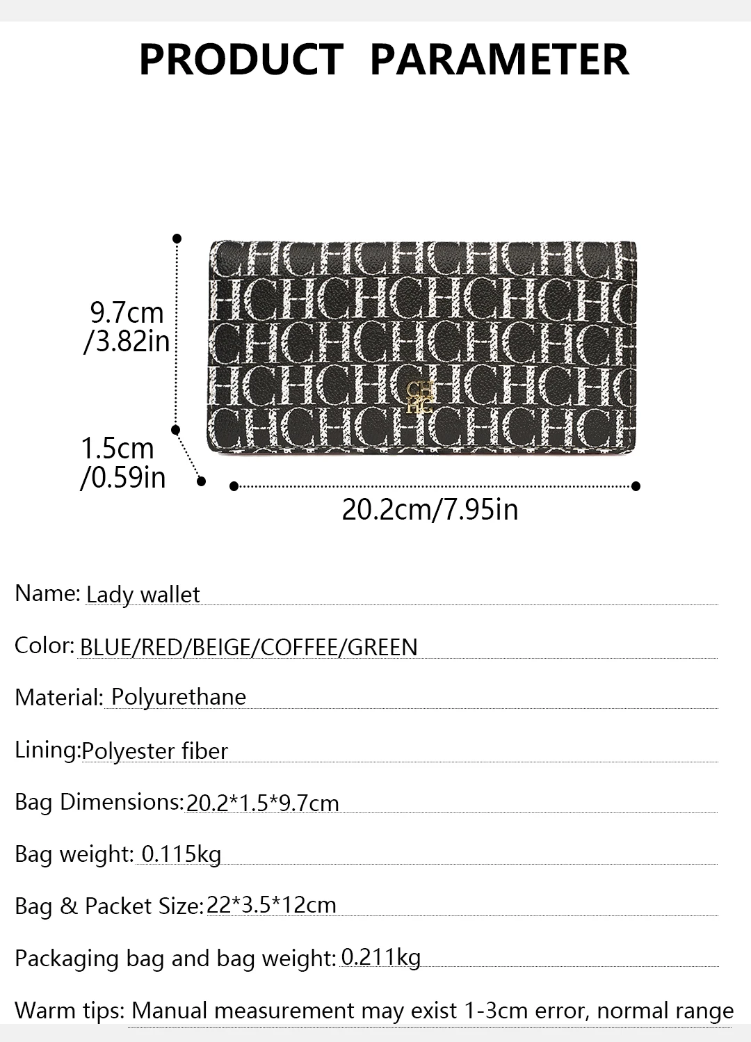 CH Women Wallet Clutch Large Capacity Zipper Printed Luxury Designer Women Party Fashion Trend Best Gift New Arrival