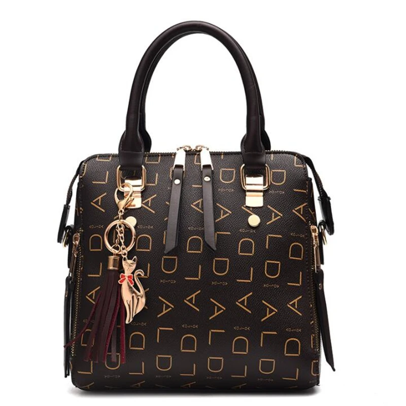 Fashion English Letter Handbag Women PU Leather Tassel Top-handle Bag Luxury Shoulder Bag Large Capacity Lady Tote Design Purse