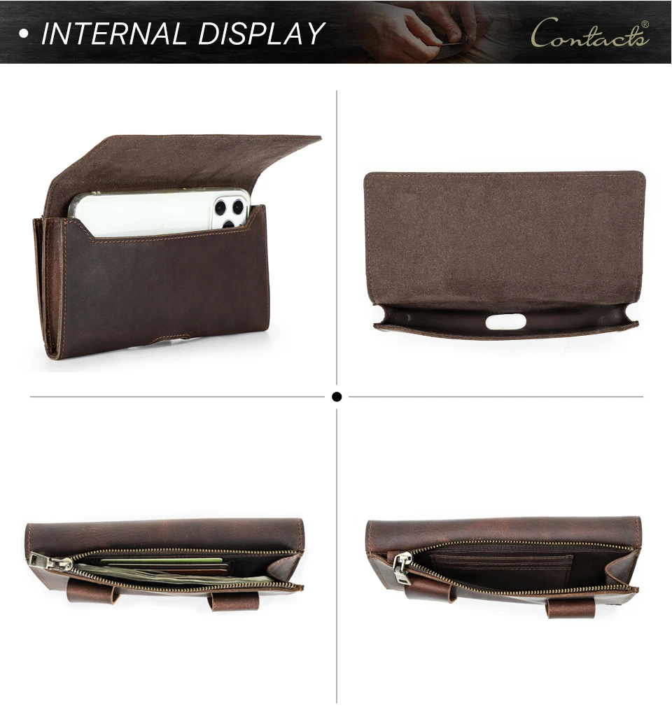 CONTACT'S Genuine Leather Men Waist Bag Travel Small Waist Belt Pouch Phone Pocket Casual Male Fanny Belt Bag Designer Handbag