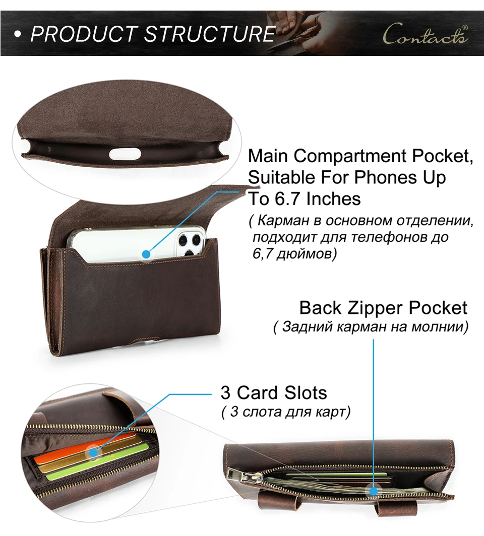 CONTACT'S Genuine Leather Men Waist Bag Travel Small Waist Belt Pouch Phone Pocket Casual Male Fanny Belt Bag Designer Handbag