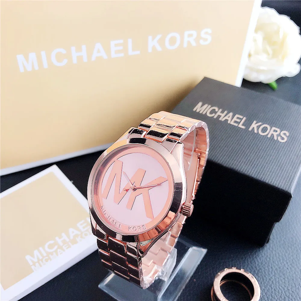 Brand new Michael Kors MK fashion single-row crystal letter watch bag, pink scale, stylish and personalized girl’s handbag