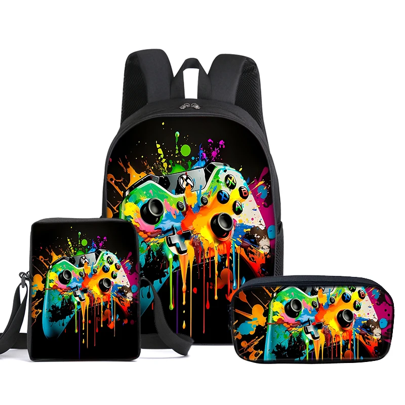 Hot GamePad 3Pcs/Set Backpack With Messenger Bags ,Pencil Bag,School Bag For Boy/Girls Best Gift 2D Cartoon Student School Bags