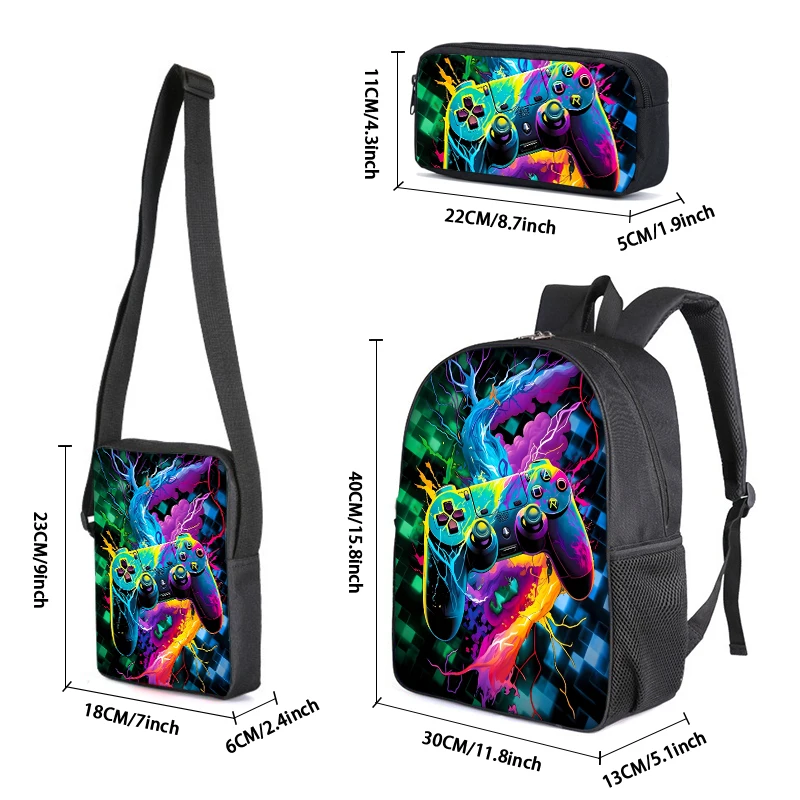Hot GamePad 3Pcs/Set Backpack With Messenger Bags ,Pencil Bag,School Bag For Boy/Girls Best Gift 2D Cartoon Student School Bags