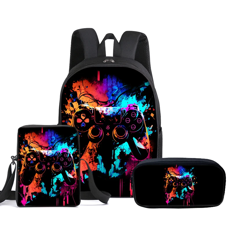 Hot GamePad 3Pcs/Set Backpack With Messenger Bags ,Pencil Bag,School Bag For Boy/Girls Best Gift 2D Cartoon Student School Bags