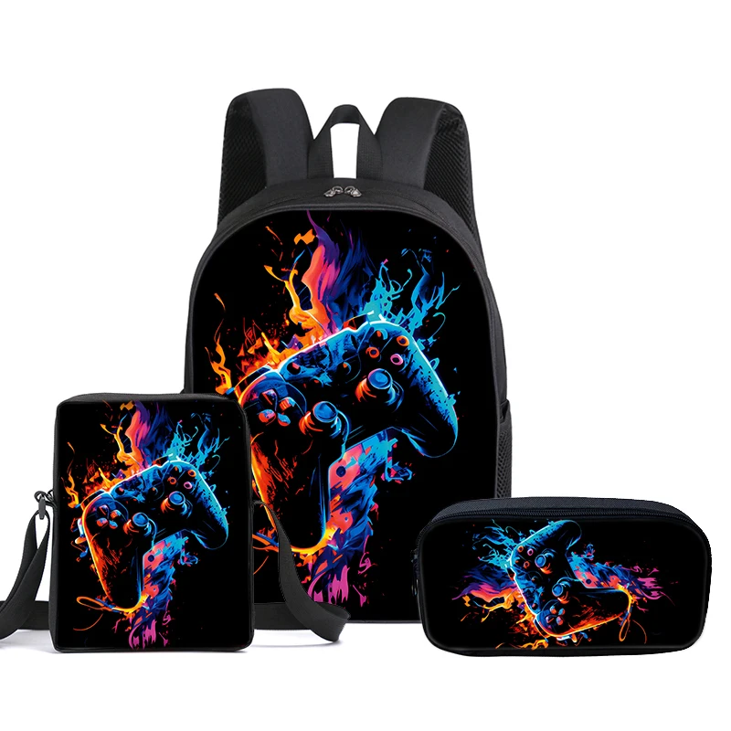 Hot GamePad 3Pcs/Set Backpack With Messenger Bags ,Pencil Bag,School Bag For Boy/Girls Best Gift 2D Cartoon Student School Bags