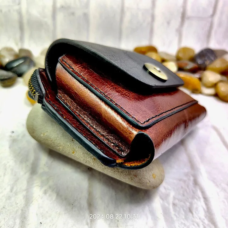 Blongk Multifunctional Zippered Waist Bag Leather Belt Pack Driver's License Case Card Holder Car Key Pouch Men LFKHD