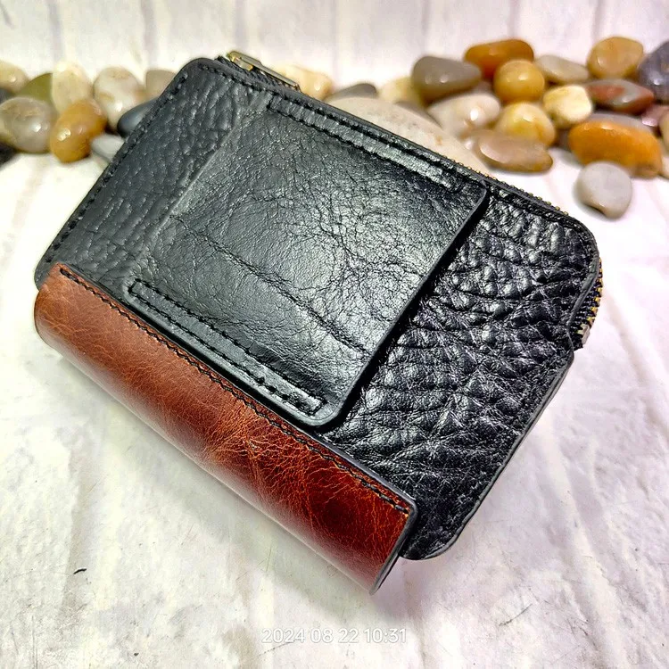 Blongk Multifunctional Zippered Waist Bag Leather Belt Pack Driver's License Case Card Holder Car Key Pouch Men LFKHD