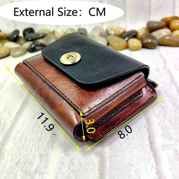 Blongk Multifunctional Zippered Waist Bag Leather Belt Pack Driver's License Case Card Holder Car Key Pouch Men LFKHD