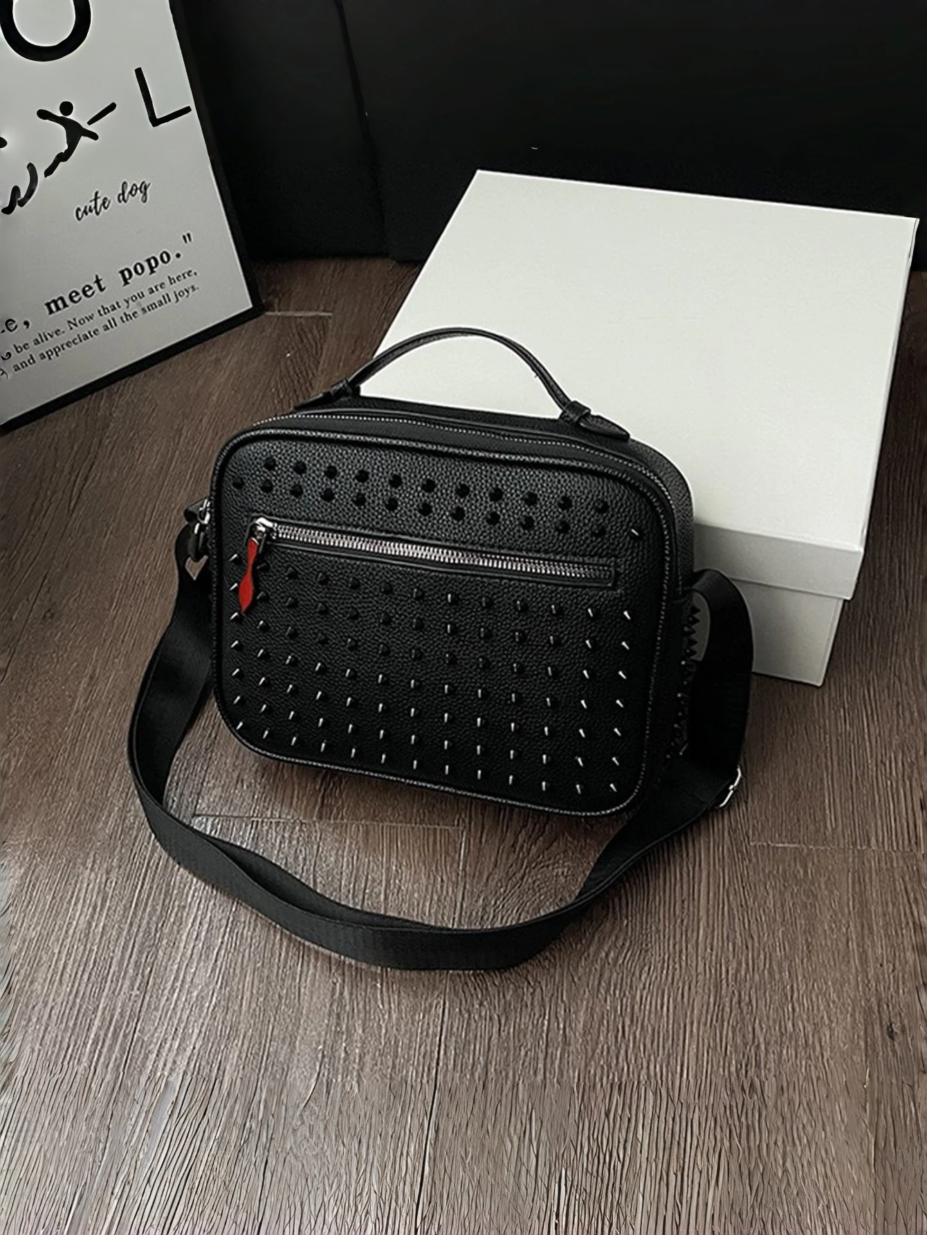 Punk-style Crossbody Bag for Men Stylish Men's Sling Bag Large Capacity Shoulder Bag, Multiple Pockets & Zipper Closure