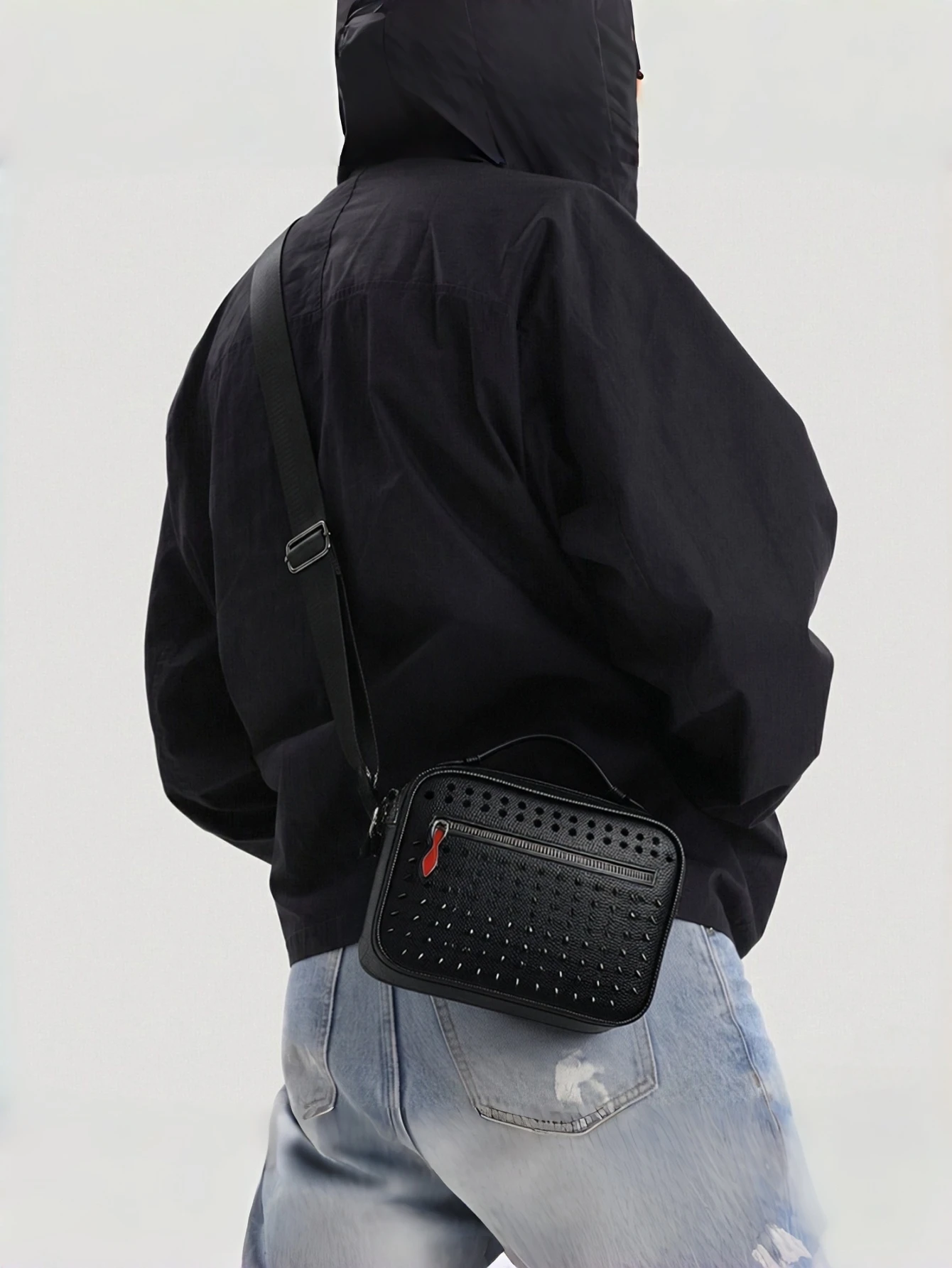 Punk-style Crossbody Bag for Men Stylish Men's Sling Bag Large Capacity Shoulder Bag, Multiple Pockets & Zipper Closure