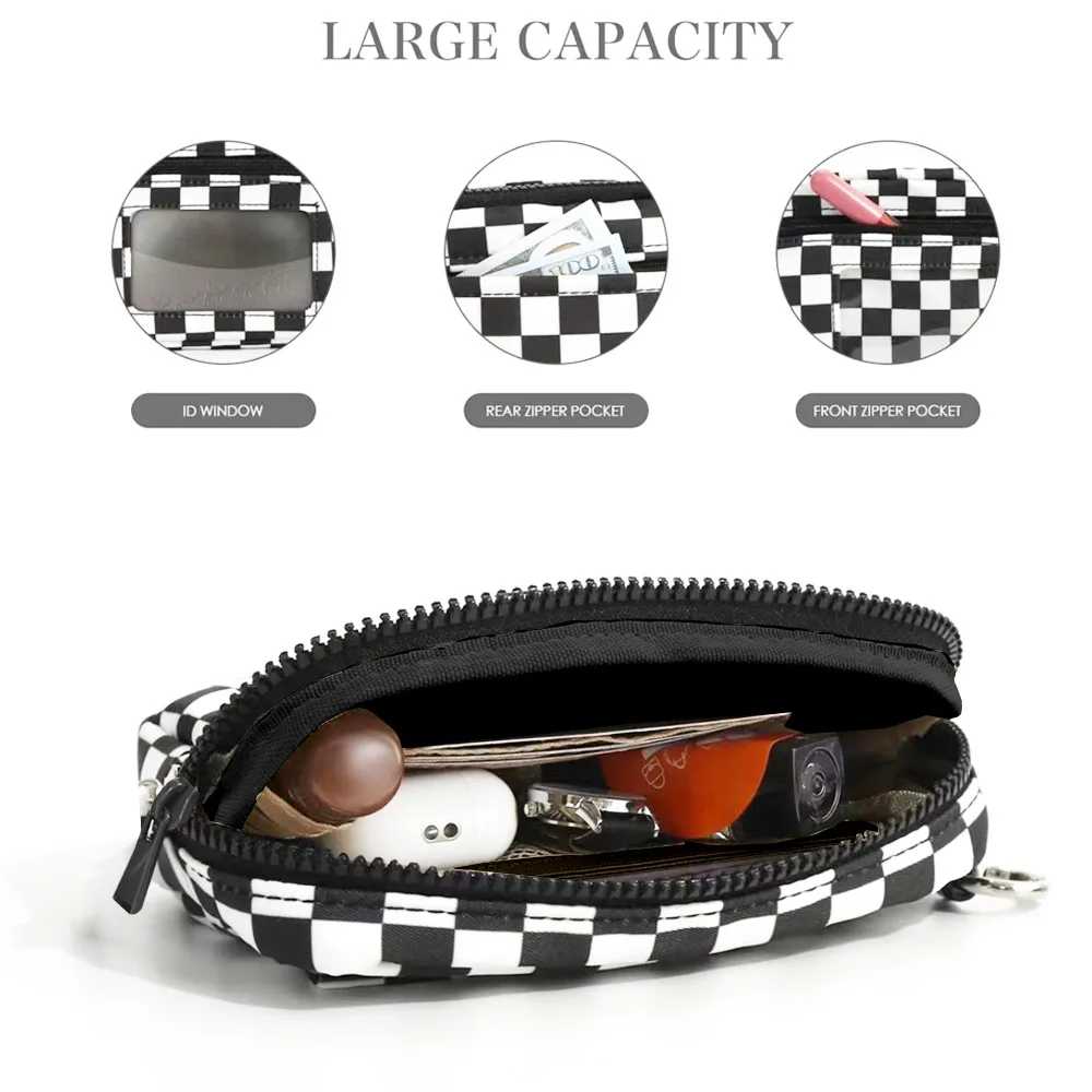 Womens Wallet Cute Checkered Multi Credit Card with Clear ID Window Large Capacity Zip Around Clutch Travel Lightweight Purse