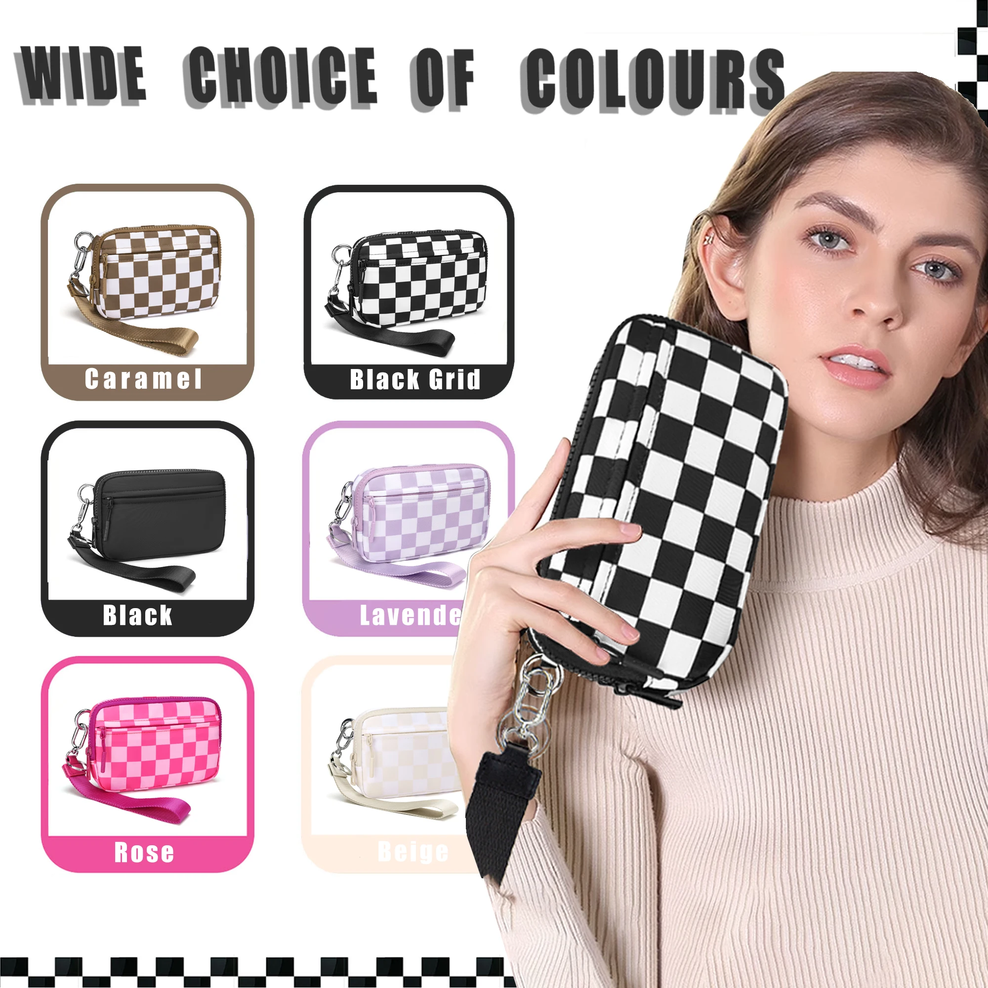 Womens Wallet Cute Checkered Multi Credit Card with Clear ID Window Large Capacity Zip Around Clutch Travel Lightweight Purse