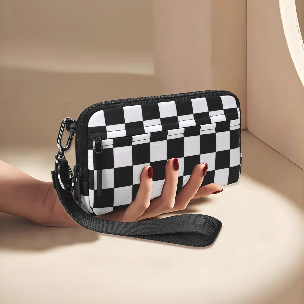 Womens Wallet Cute Checkered Multi Credit Card with Clear ID Window Large Capacity Zip Around Clutch Travel Lightweight Purse