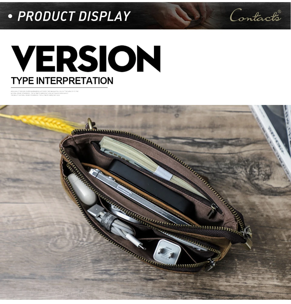 Cowhide Men's Clutch Bags Genuine Leather Men Business Travel Handbags Large Capacity Cable Organizer Clutch Purse Vintage Style