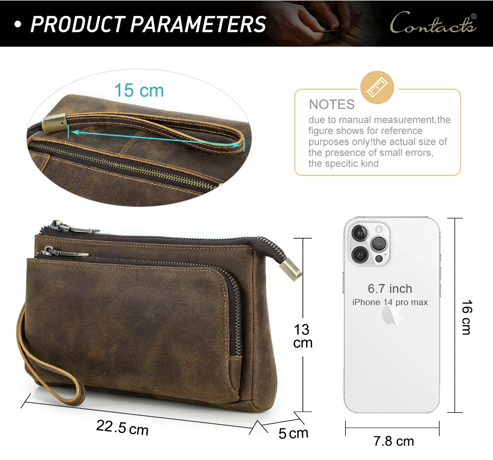 Cowhide Men's Clutch Bags Genuine Leather Men Business Travel Handbags Large Capacity Cable Organizer Clutch Purse Vintage Style