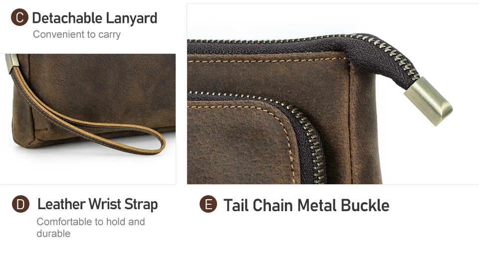 Cowhide Men's Clutch Bags Genuine Leather Men Business Travel Handbags Large Capacity Cable Organizer Clutch Purse Vintage Style