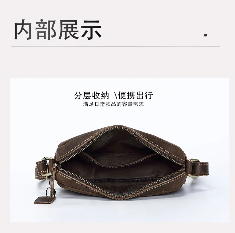 Vintage Crazy Horse Leather Crossbody Bag - Minimalist Unisex Small Square Top-Grain Cowhide Shoulder Bag, Boho Niche Style