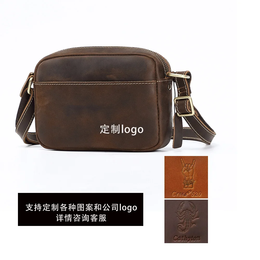 Vintage Crazy Horse Leather Crossbody Bag - Minimalist Unisex Small Square Top-Grain Cowhide Shoulder Bag, Boho Niche Style