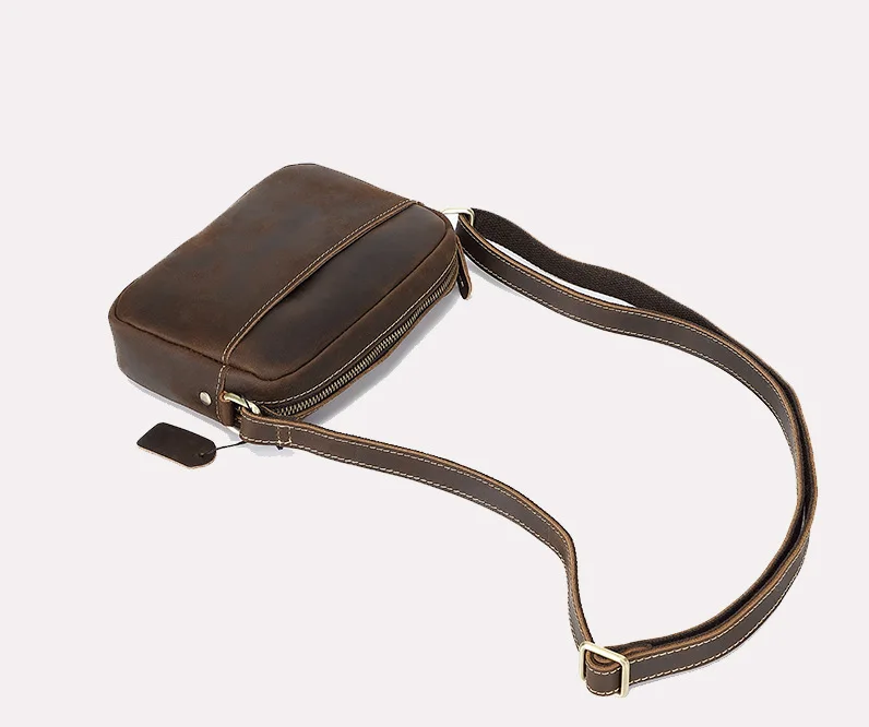 Vintage Crazy Horse Leather Crossbody Bag - Minimalist Unisex Small Square Top-Grain Cowhide Shoulder Bag, Boho Niche Style