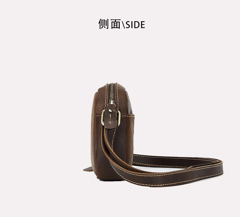 Vintage Crazy Horse Leather Crossbody Bag - Minimalist Unisex Small Square Top-Grain Cowhide Shoulder Bag, Boho Niche Style