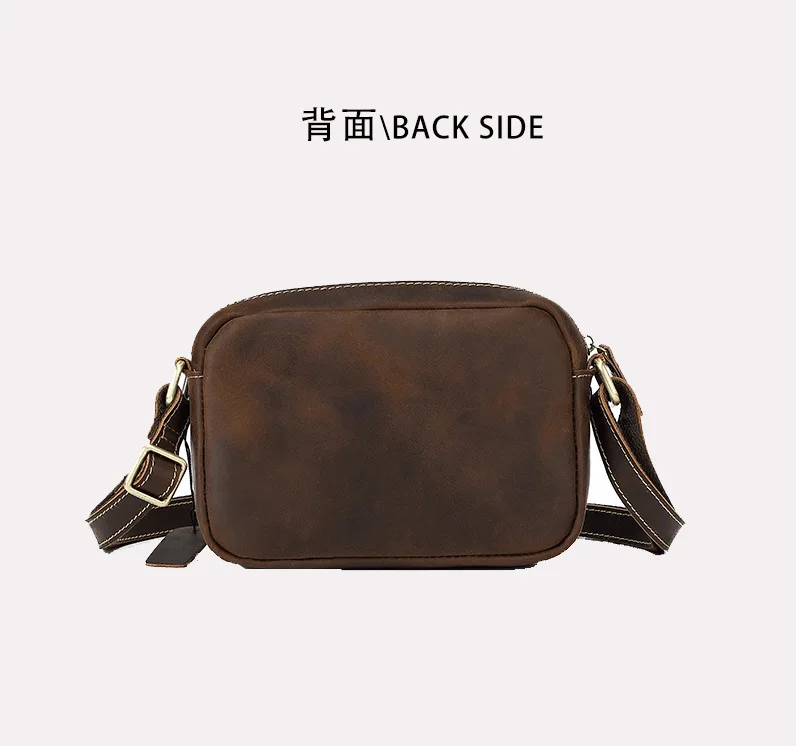 Vintage Crazy Horse Leather Crossbody Bag - Minimalist Unisex Small Square Top-Grain Cowhide Shoulder Bag, Boho Niche Style