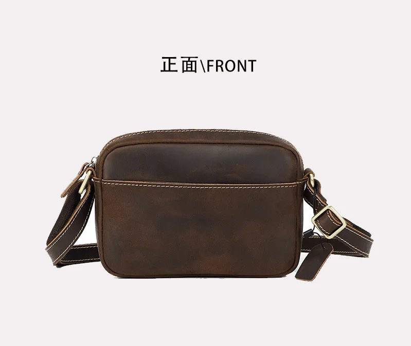 Vintage Crazy Horse Leather Crossbody Bag - Minimalist Unisex Small Square Top-Grain Cowhide Shoulder Bag, Boho Niche Style