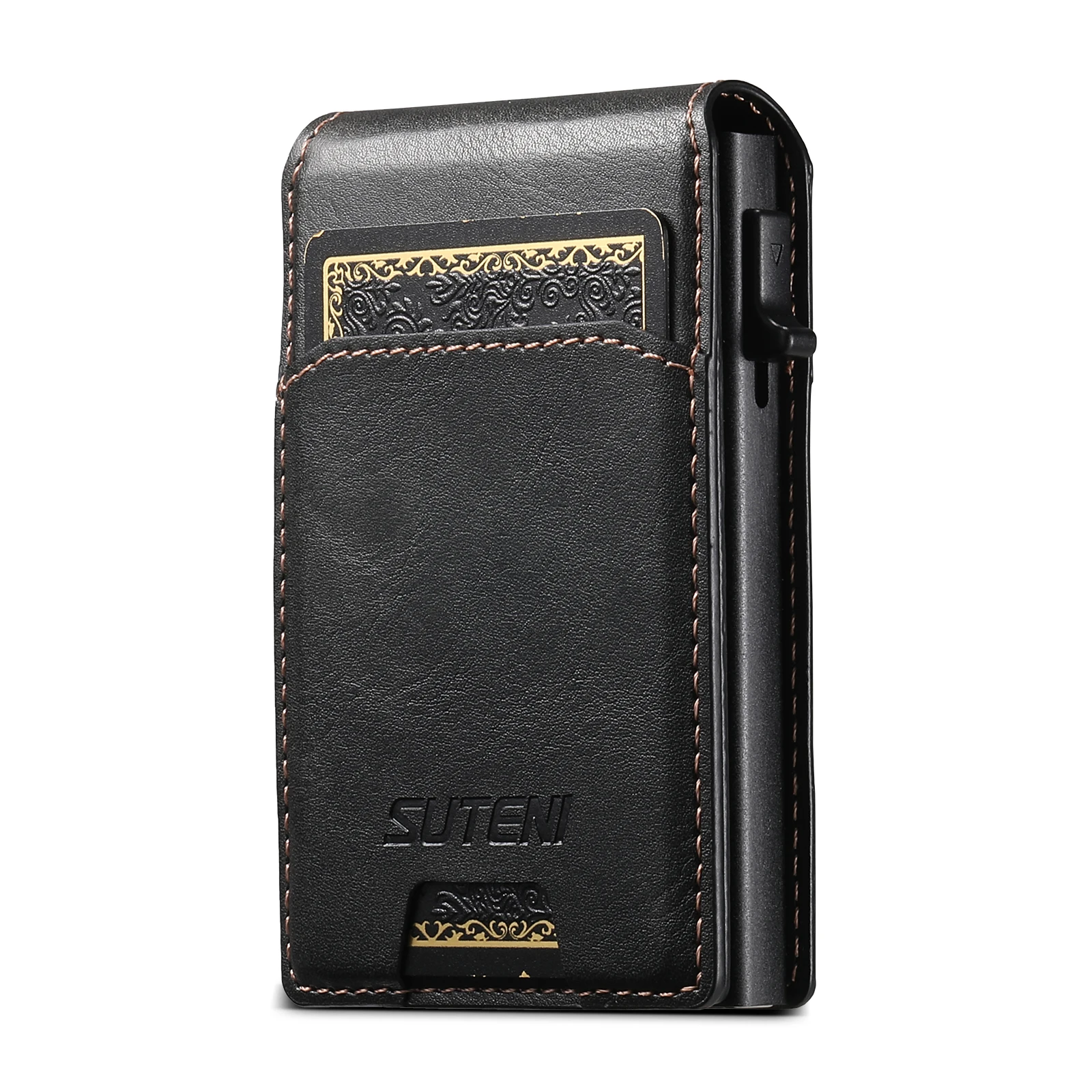 SUTENI Card Slot Wallet Flip Cover Faux Leather Card Box Pressing The Button Automatically Ejects The Card