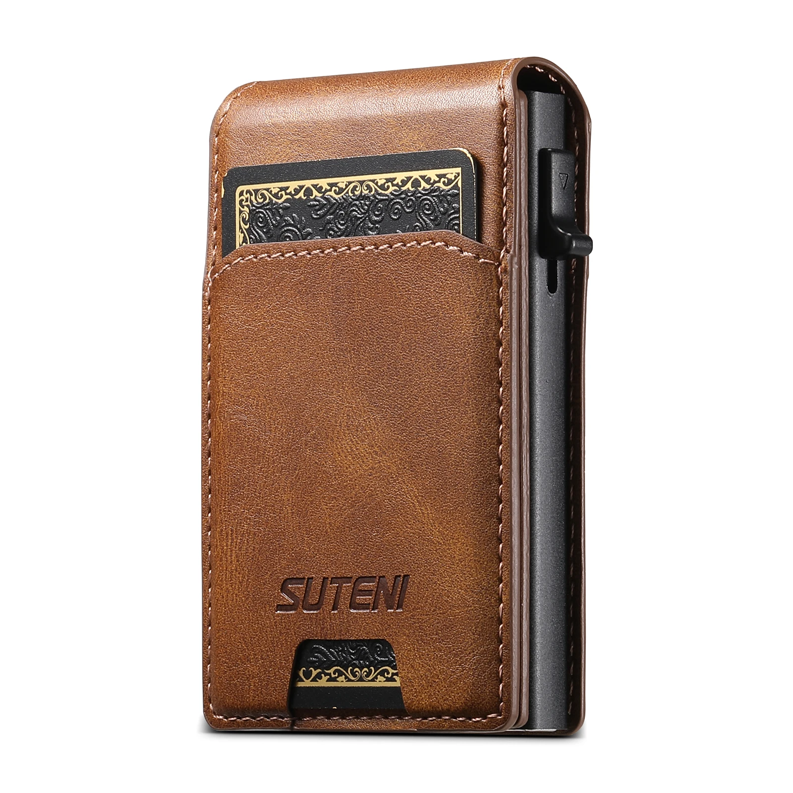 SUTENI Card Slot Wallet Flip Cover Faux Leather Card Box Pressing The Button Automatically Ejects The Card
