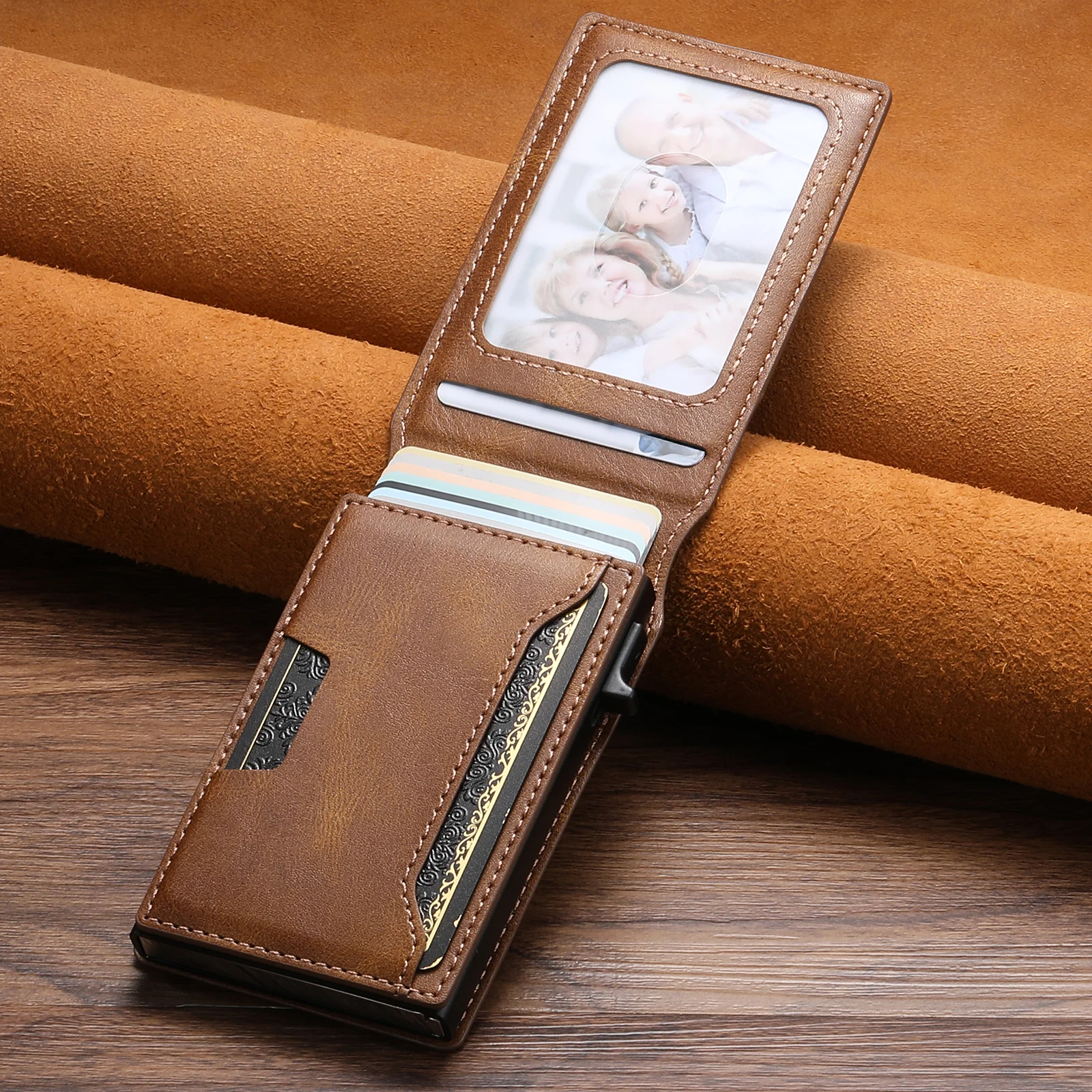 SUTENI Card Slot Wallet Flip Cover Faux Leather Card Box Pressing The Button Automatically Ejects The Card