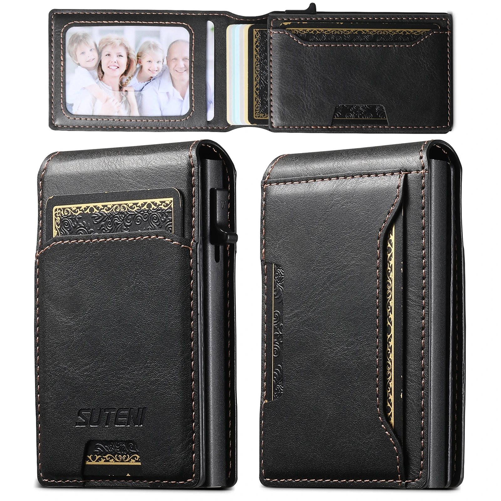 SUTENI Card Slot Wallet Flip Cover Faux Leather Card Box Pressing The Button Automatically Ejects The Card