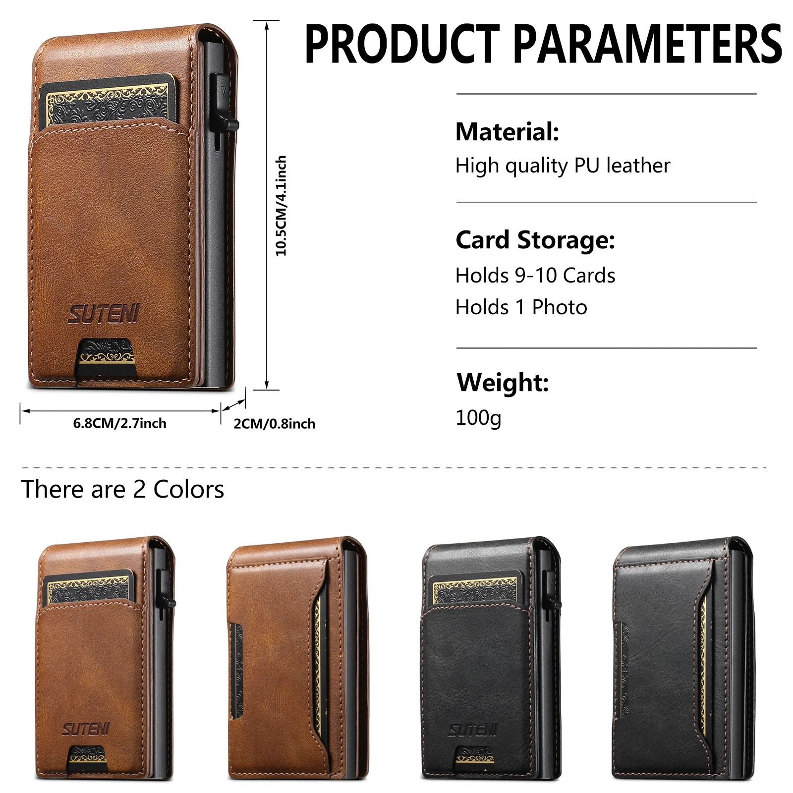SUTENI Card Slot Wallet Flip Cover Faux Leather Card Box Pressing The Button Automatically Ejects The Card
