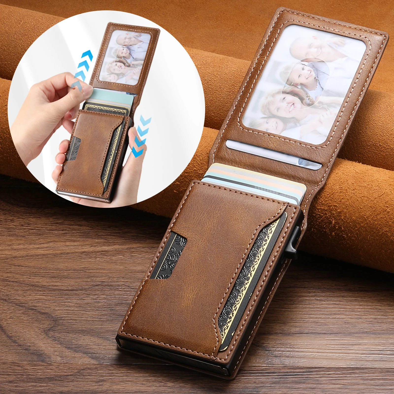 SUTENI Card Slot Wallet Flip Cover Faux Leather Card Box Pressing The Button Automatically Ejects The Card