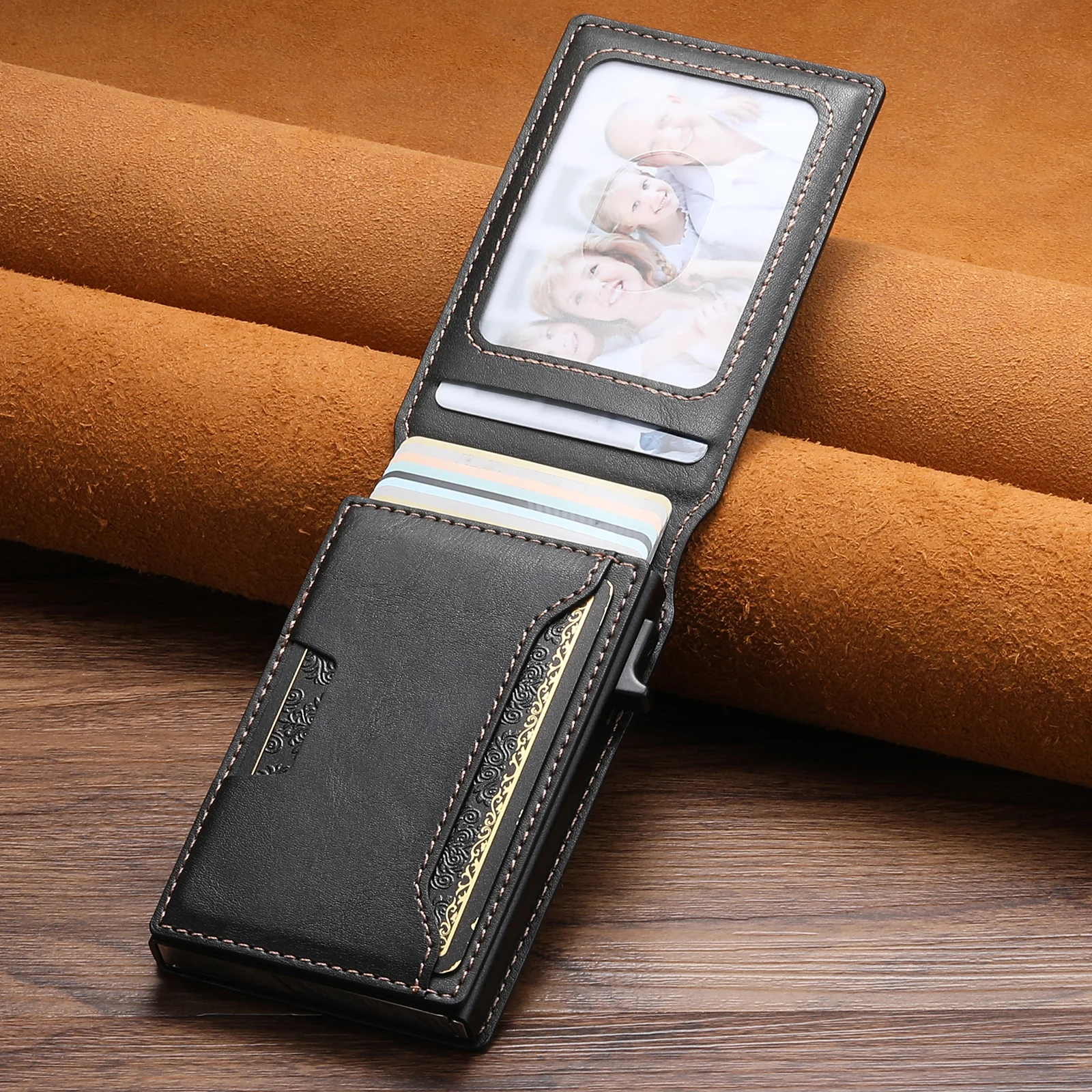 SUTENI Card Slot Wallet Flip Cover Faux Leather Card Box Pressing The Button Automatically Ejects The Card
