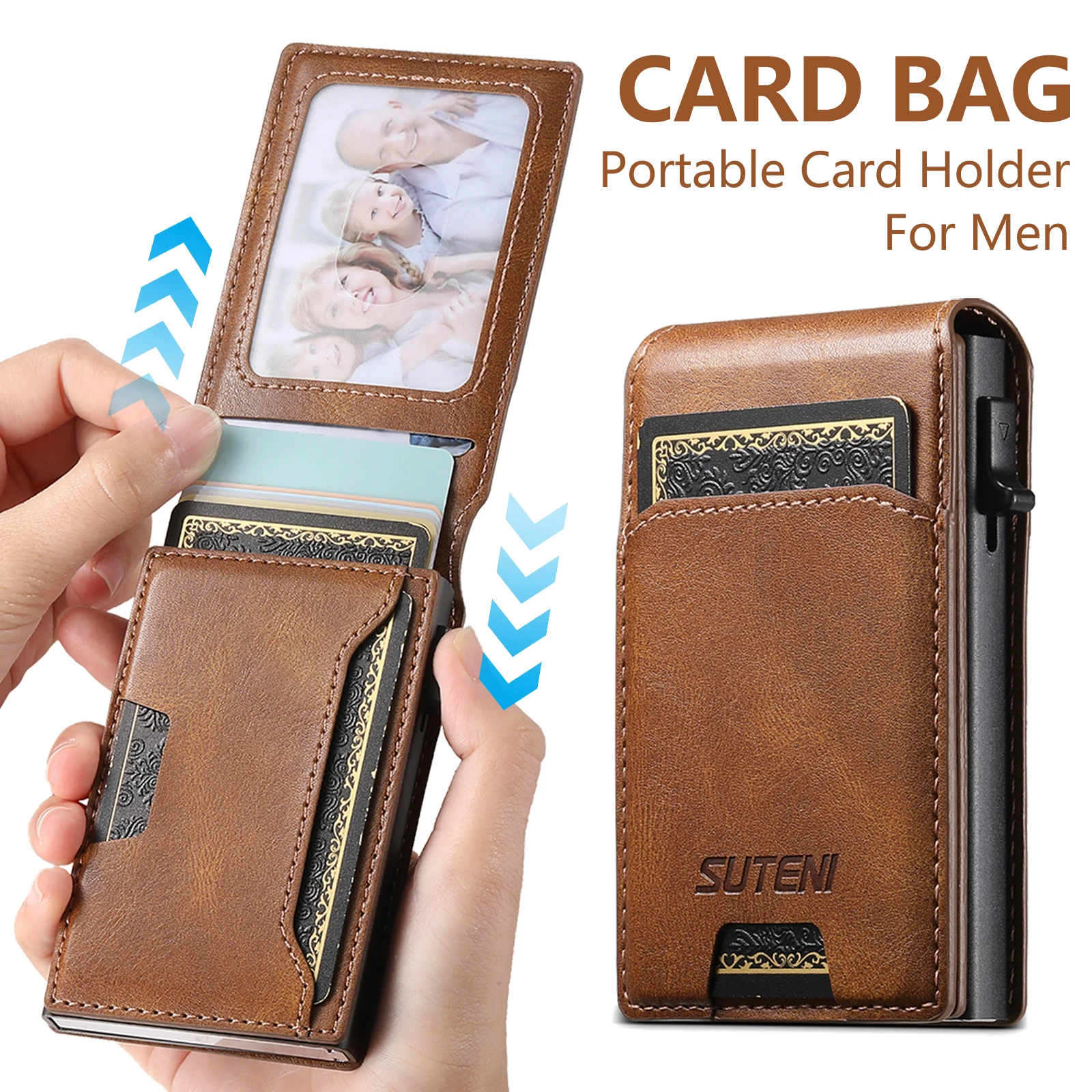 SUTENI Card Slot Wallet Flip Cover Faux Leather Card Box Pressing The Button Automatically Ejects The Card