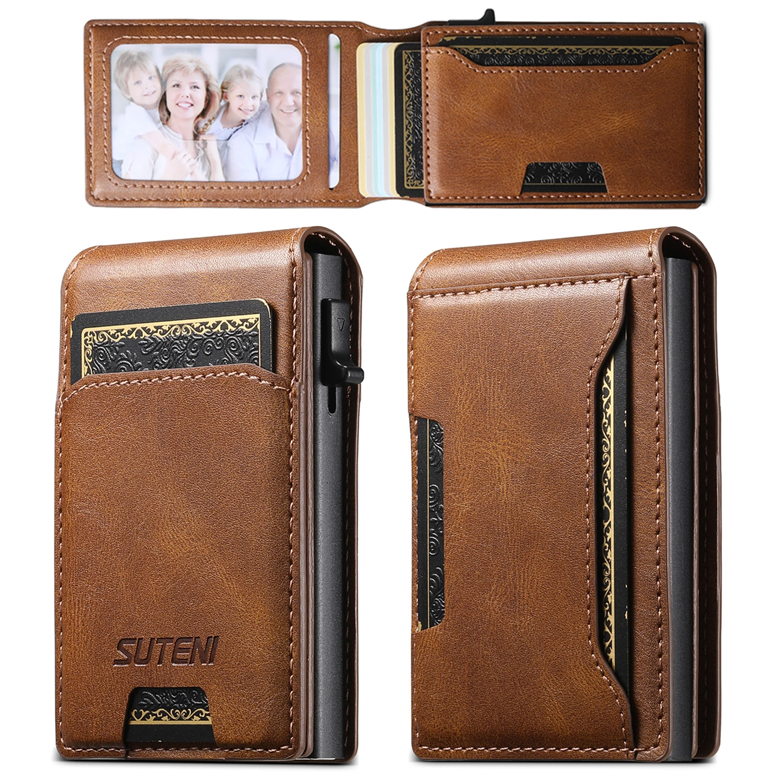 SUTENI Card Slot Wallet Flip Cover Faux Leather Card Box Pressing The Button Automatically Ejects The Card