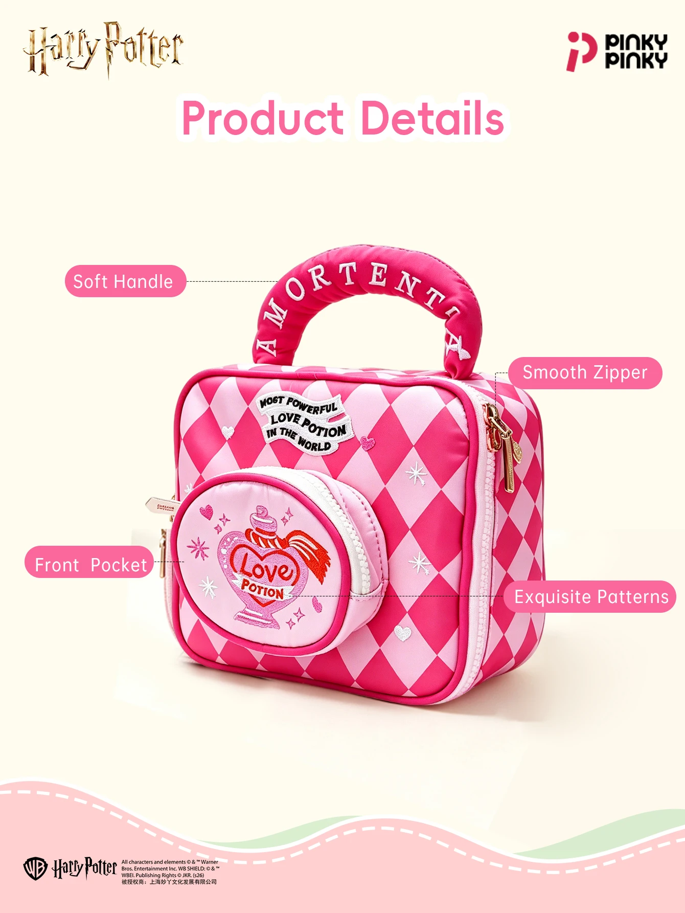 Pinky Harry Potter Cosmetic Bag Toiletry Bag Lunch Bag Multifunctional Handbag for Commuting Outing Gifting for Students Women