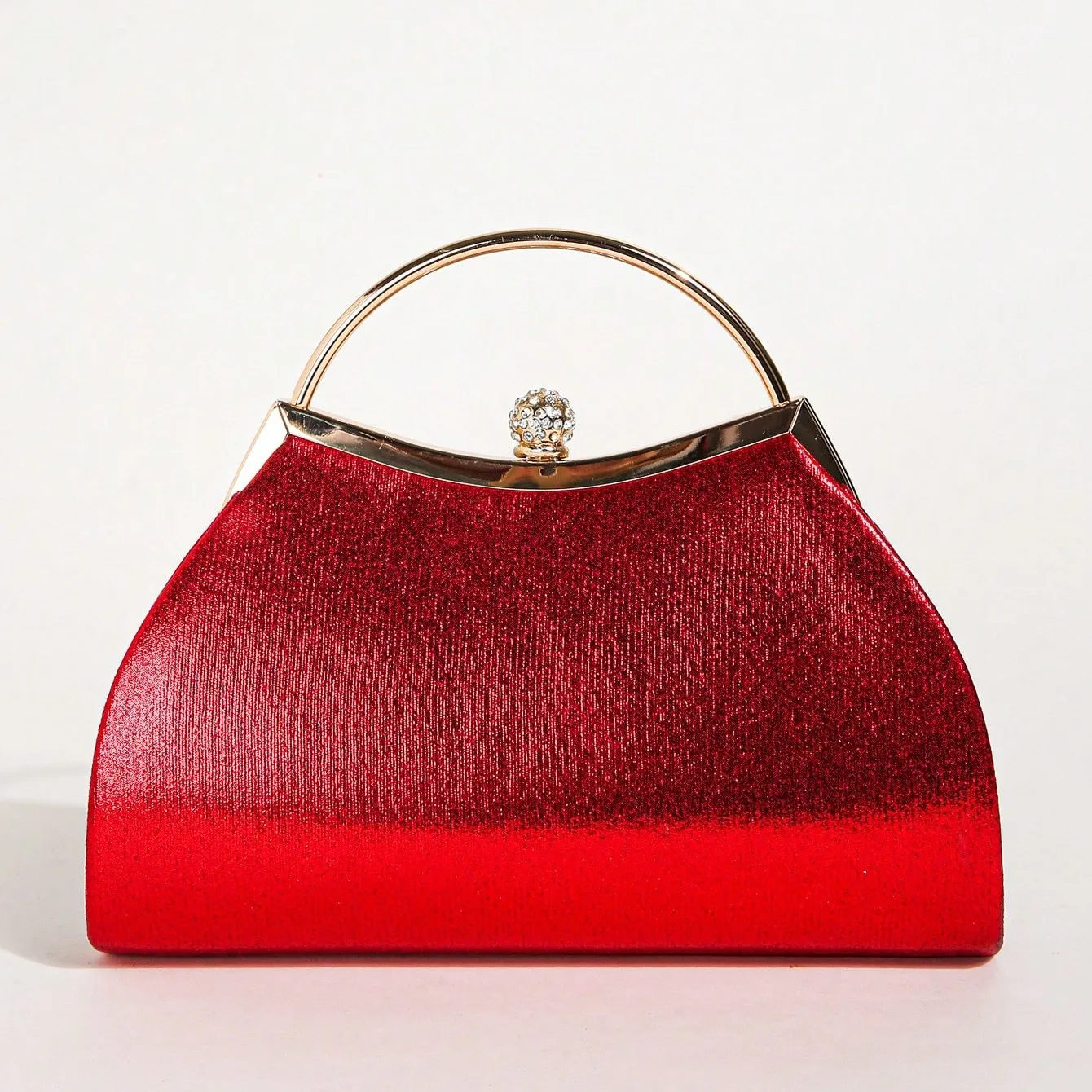 1 PC Ruched Evening Bag For Women, Top Ring Clutch Purse, Rhinestone Decor Handbags For Wedding Prom Dinner