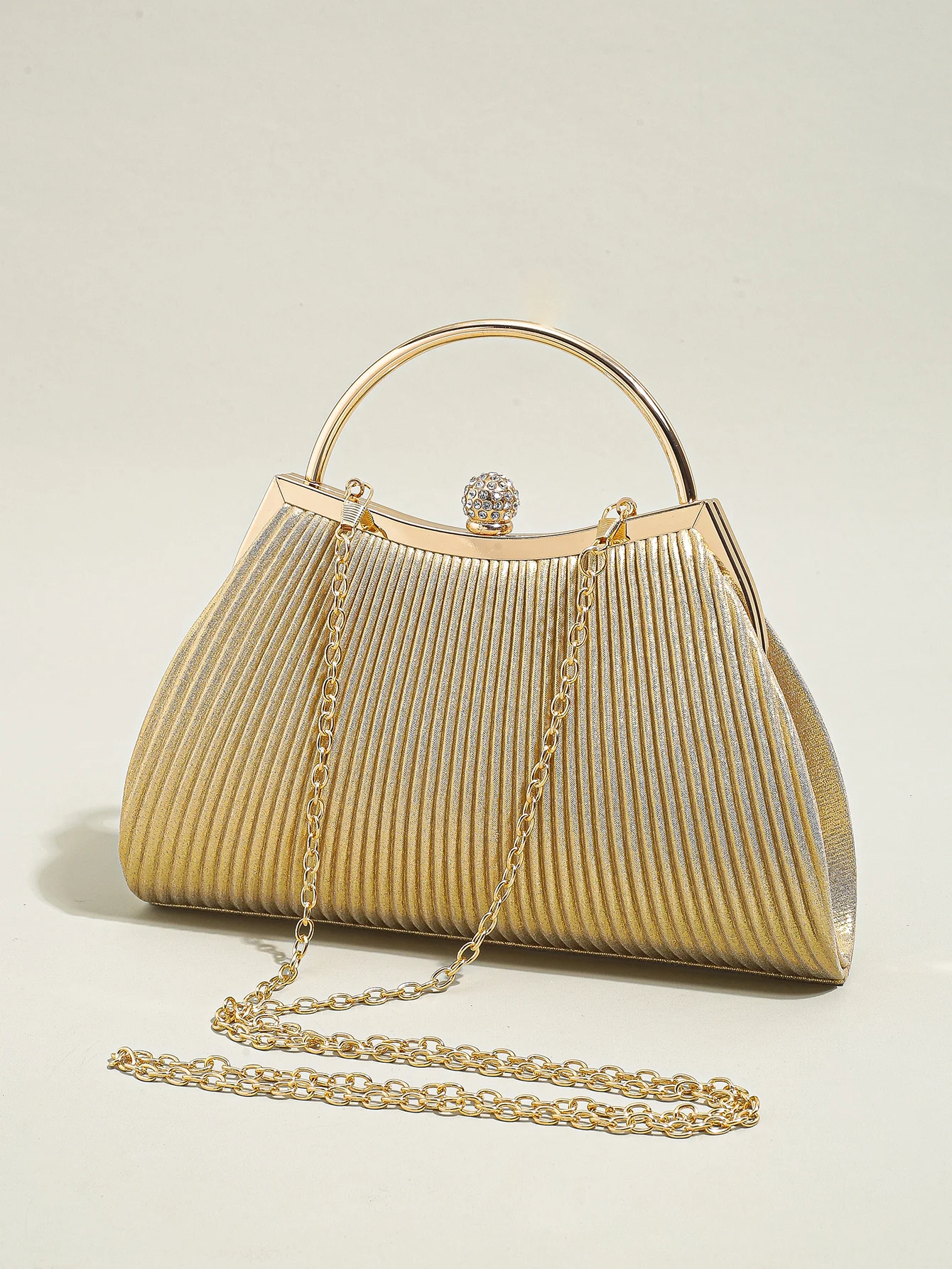 1 PC Ruched Evening Bag For Women, Top Ring Clutch Purse, Rhinestone Decor Handbags For Wedding Prom Dinner