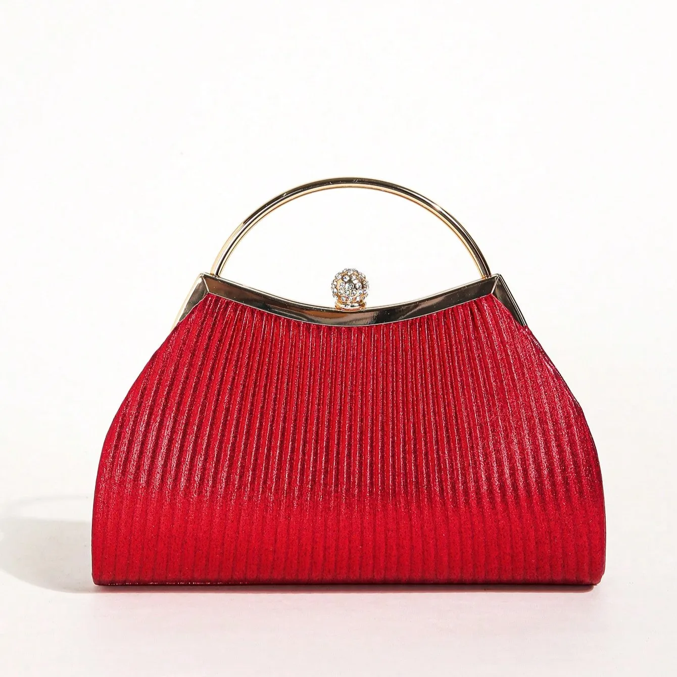 1 PC Ruched Evening Bag For Women, Top Ring Clutch Purse, Rhinestone Decor Handbags For Wedding Prom Dinner