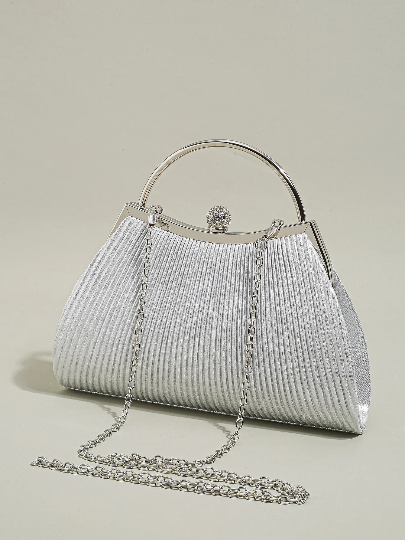 1 PC Ruched Evening Bag For Women, Top Ring Clutch Purse, Rhinestone Decor Handbags For Wedding Prom Dinner