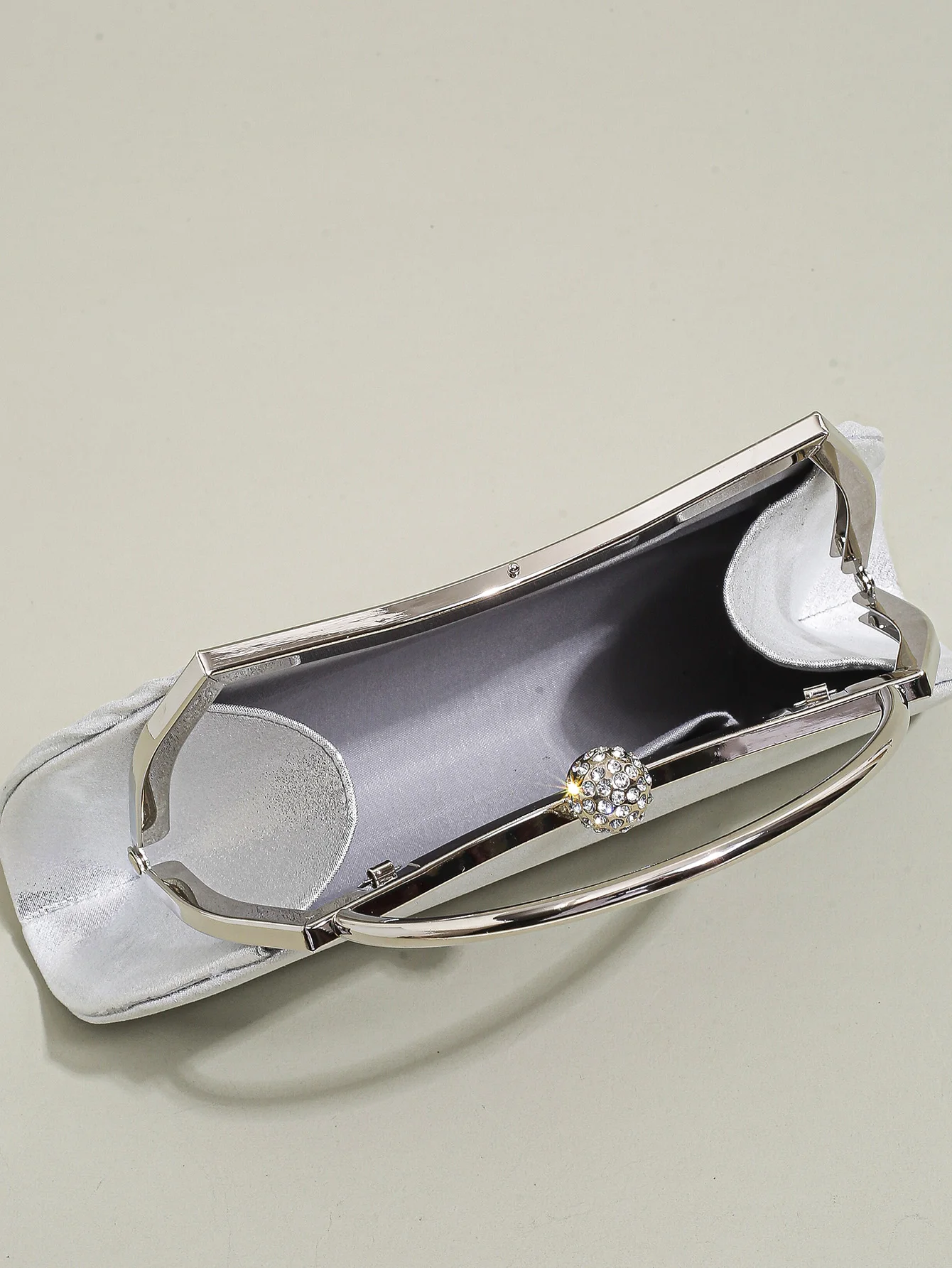 1 PC Ruched Evening Bag For Women, Top Ring Clutch Purse, Rhinestone Decor Handbags For Wedding Prom Dinner