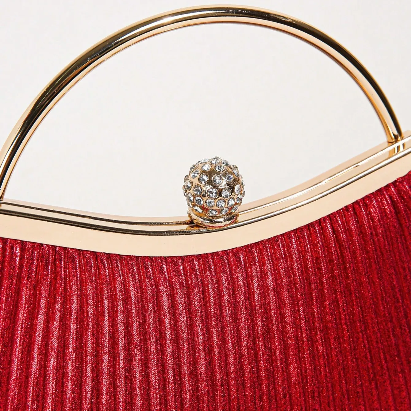 1 PC Ruched Evening Bag For Women, Top Ring Clutch Purse, Rhinestone Decor Handbags For Wedding Prom Dinner