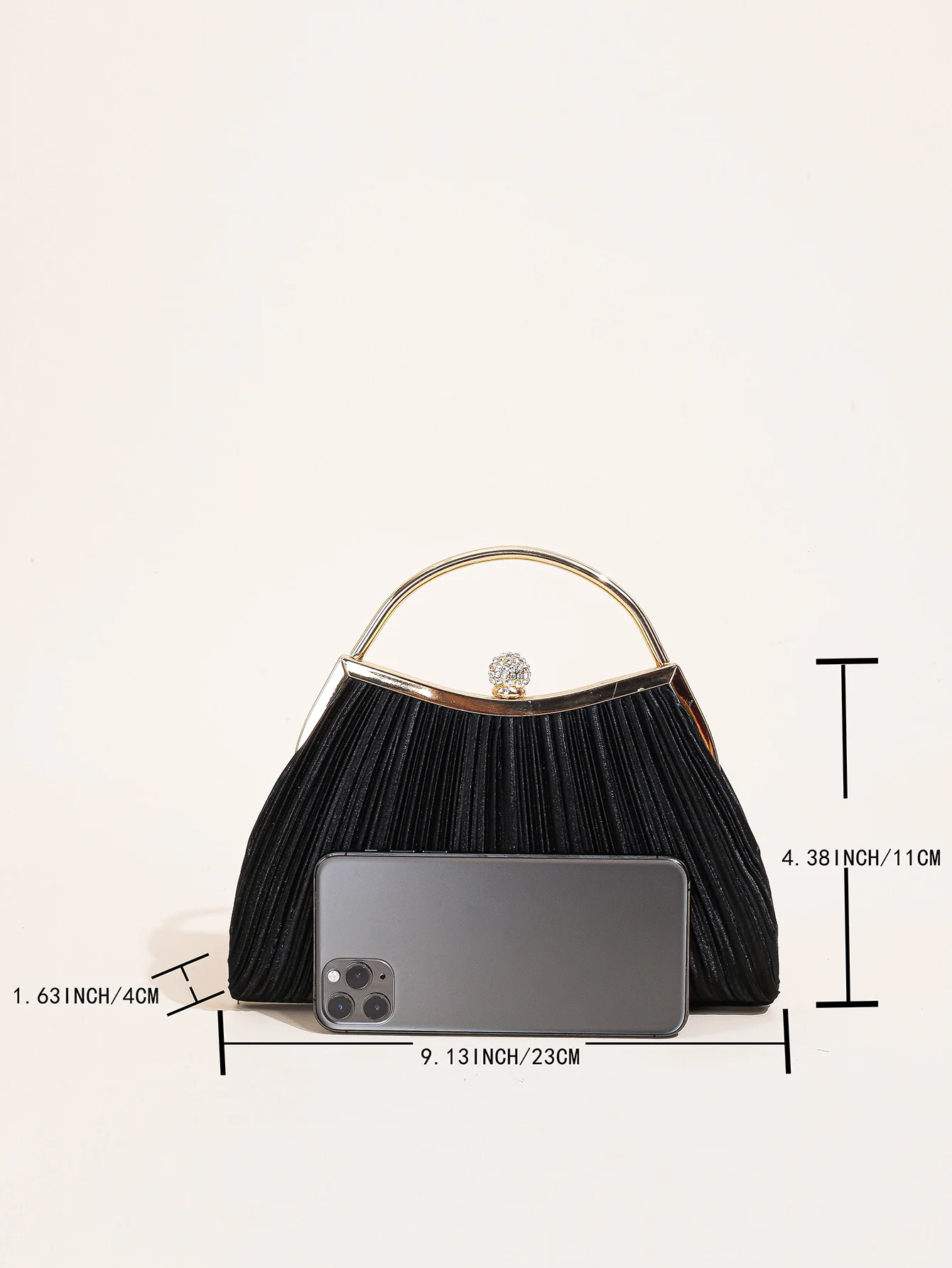 1 PC Ruched Evening Bag For Women, Top Ring Clutch Purse, Rhinestone Decor Handbags For Wedding Prom Dinner