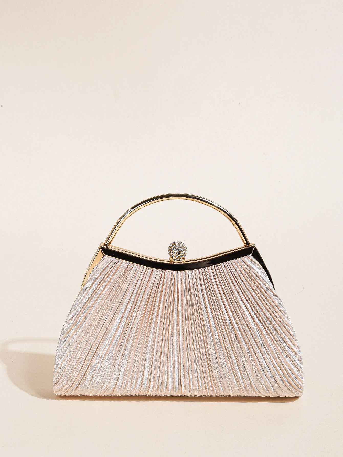 1 PC Ruched Evening Bag For Women, Top Ring Clutch Purse, Rhinestone Decor Handbags For Wedding Prom Dinner