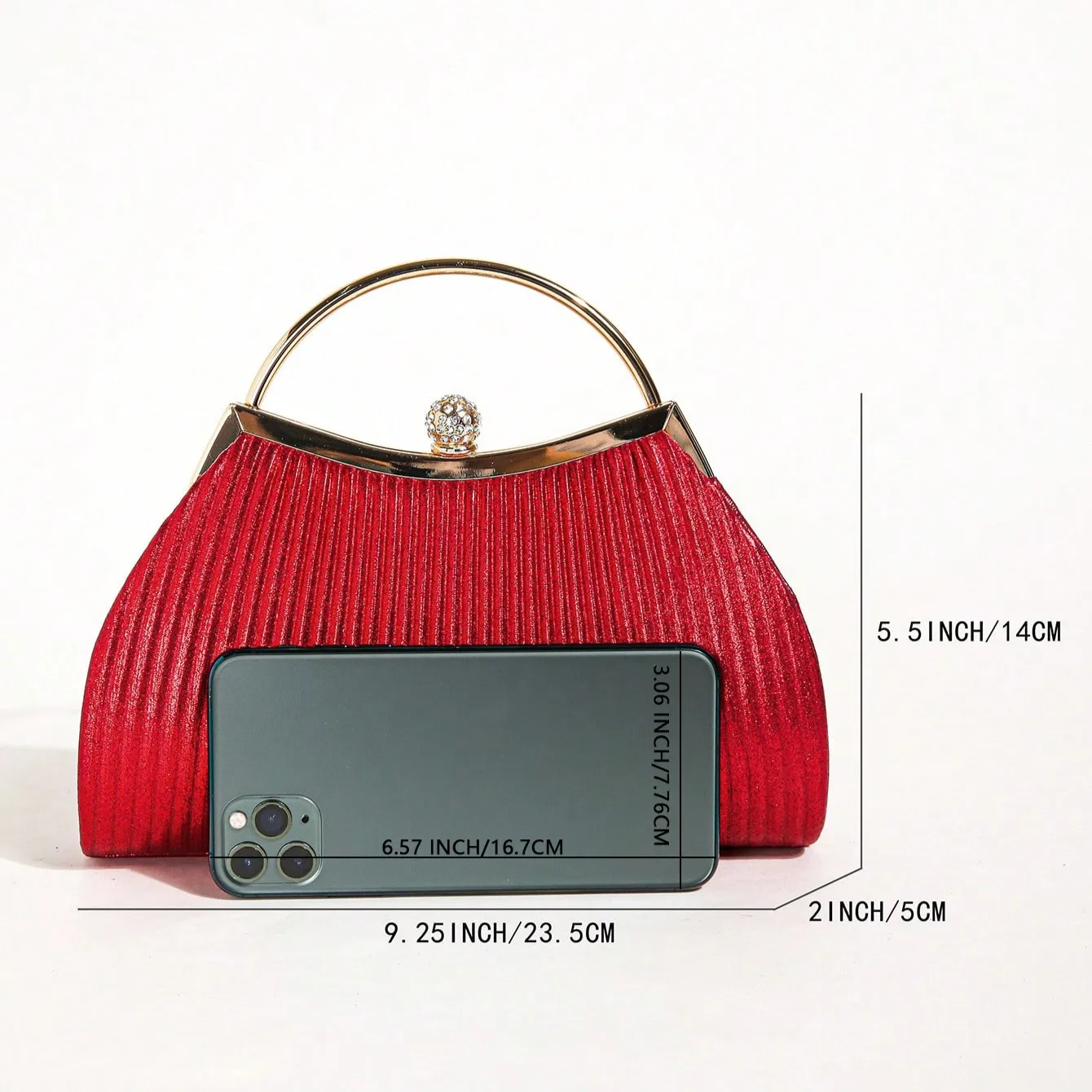 1 PC Ruched Evening Bag For Women, Top Ring Clutch Purse, Rhinestone Decor Handbags For Wedding Prom Dinner