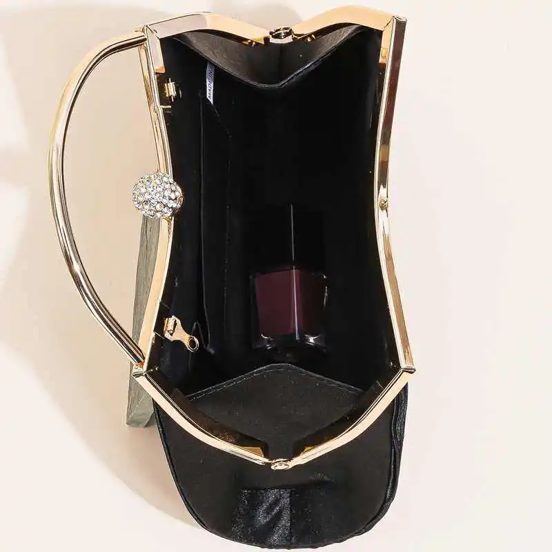 1 PC Ruched Evening Bag For Women, Top Ring Clutch Purse, Rhinestone Decor Handbags For Wedding Prom Dinner